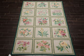 6x9 Ivory, Green, Aqua Color Hand Woven Portugese Needlepoint Wool Traditional Oriental Rug